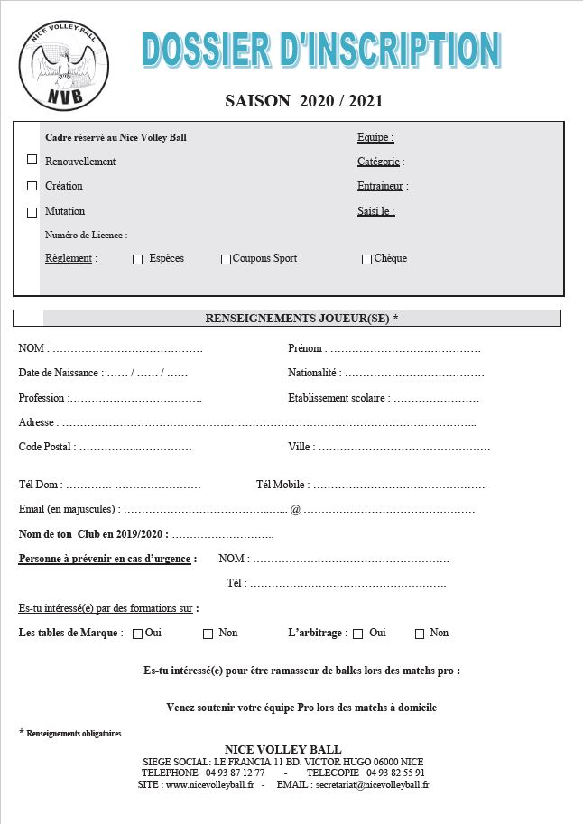 Dossier D'inscription